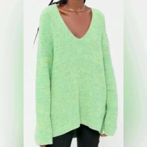 Urban outfitters oversized V-neck marled lime Knit Ribbed size Large Tunic - Picture 4 of 11